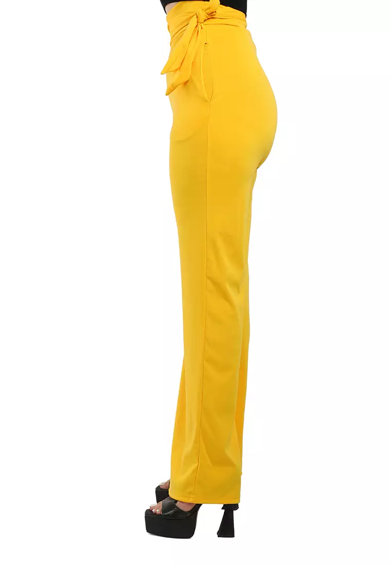 橙色高腰闊腿褲