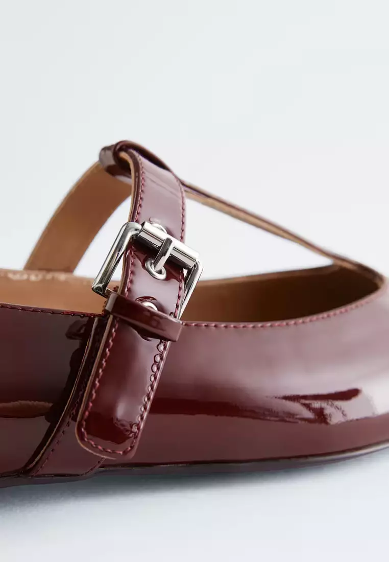 T-Bar Leather Ballet Flats