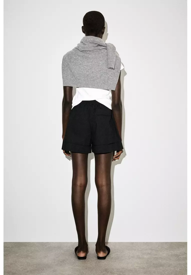 ELASTICATED GROSGRAIN-DETAIL COTTON SHORTS
