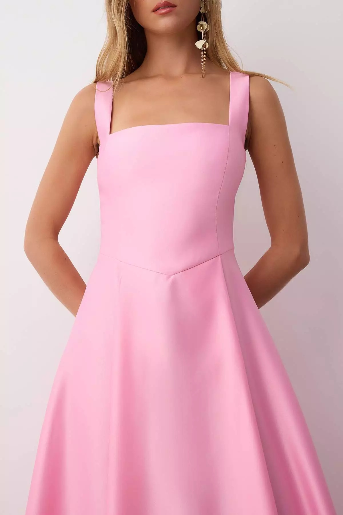 Light Pink A Line Satin Stylish Evening Dress