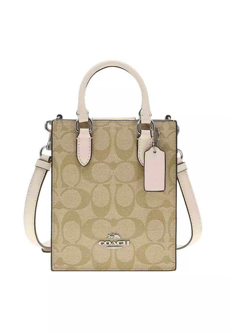 COACH women s PVC with leather shoulder cross body tote CJ494