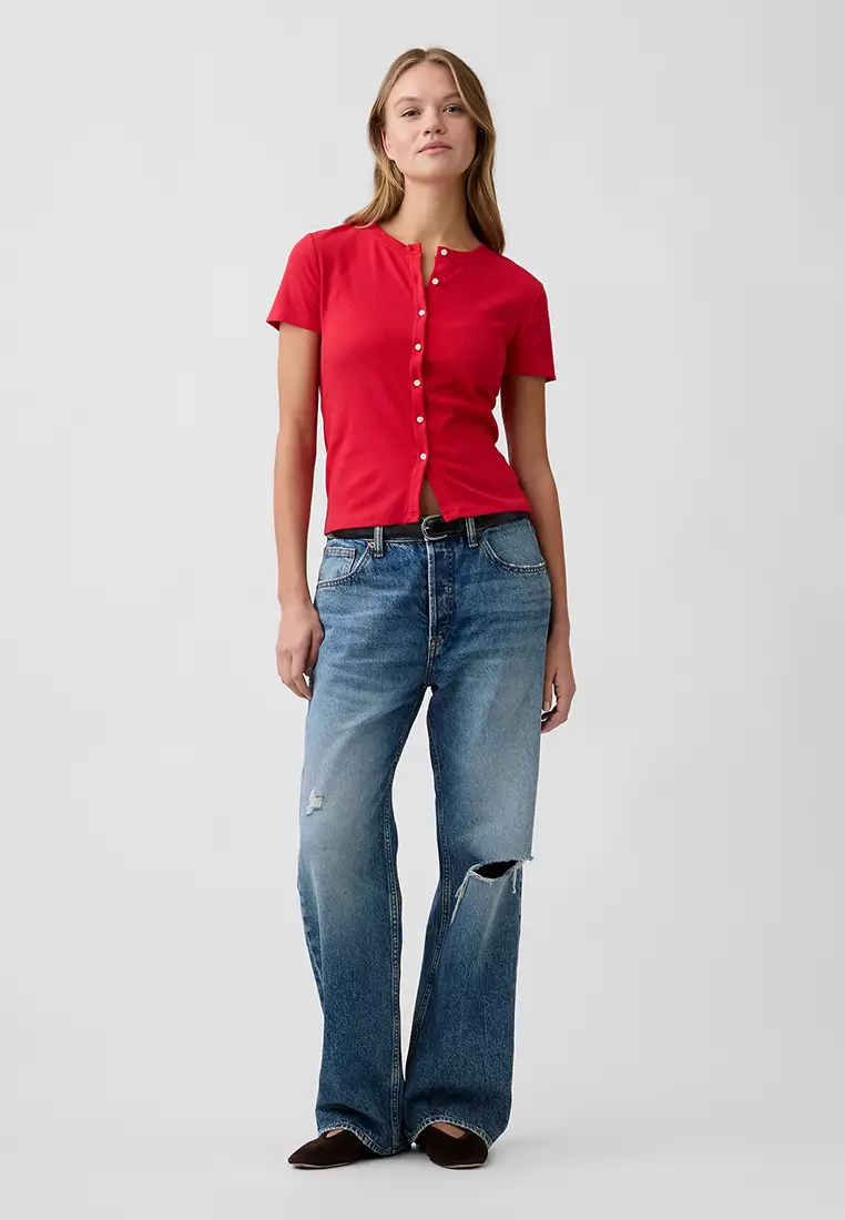 Short Sleeves Ribbed Cardigan