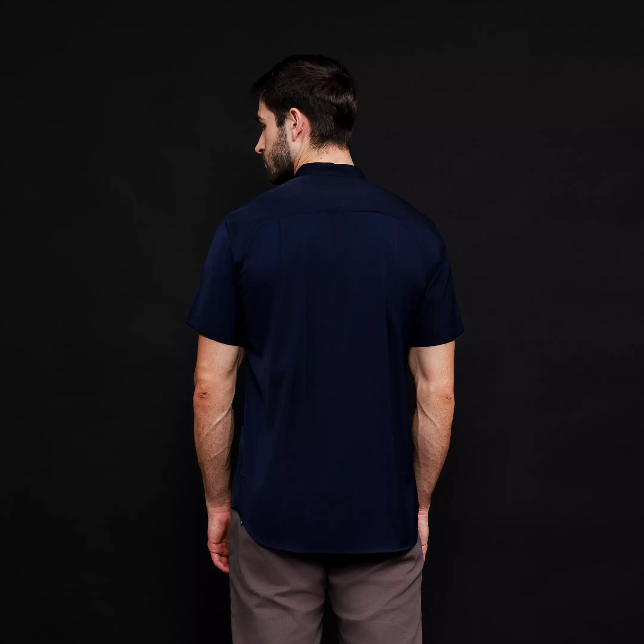 Rayon Shanghai Kemeja Pendek Polos Navy