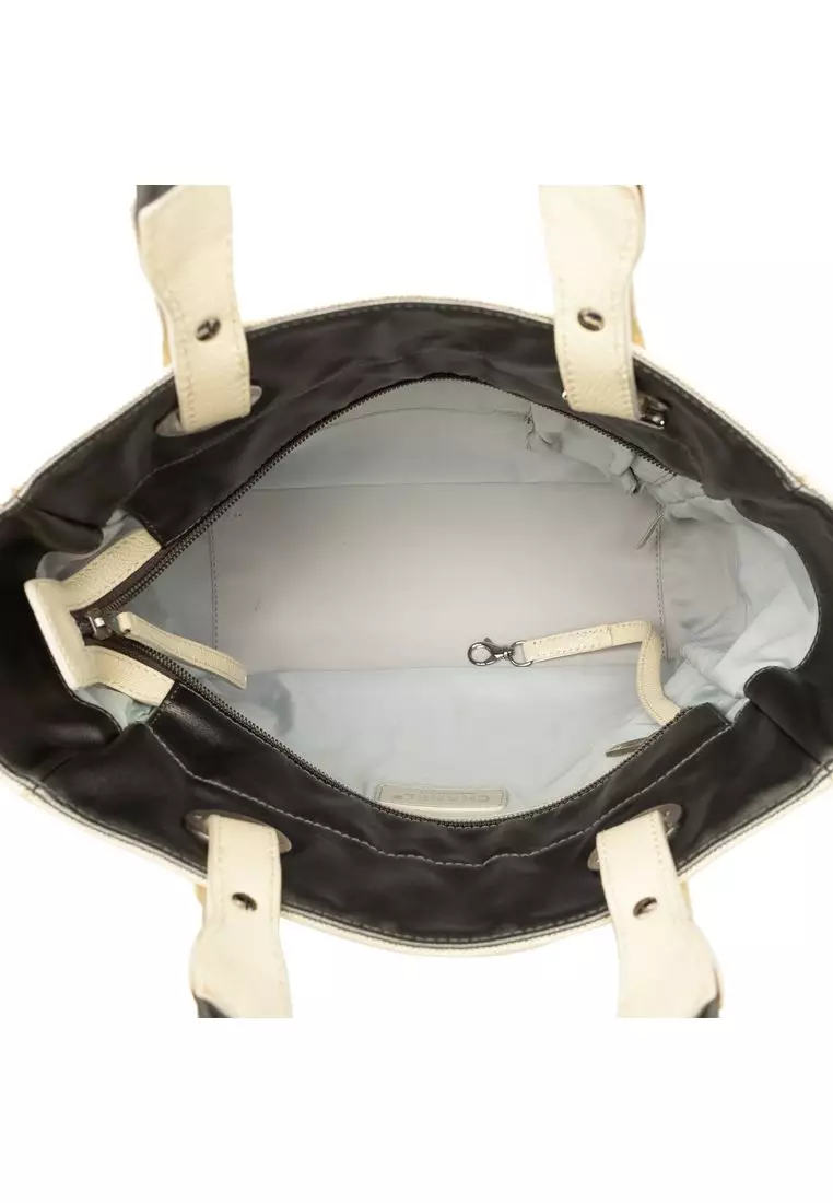 Pre-Loved Chanel Small Bicolor Quilted Coated Canvas Paris Biarritz Tote