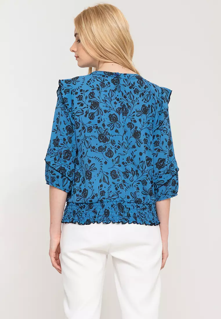 Lilith Ruffle Trim Top With Keyhole