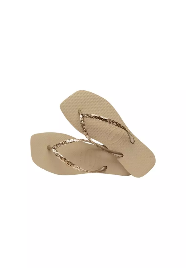 Women Slim Square Glitter II Flip Flops - Sand Grey