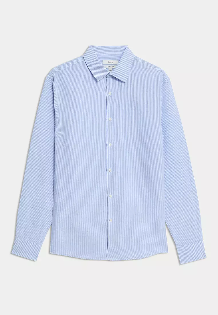 Cotton Linen Blend Fine Stripe Shirt