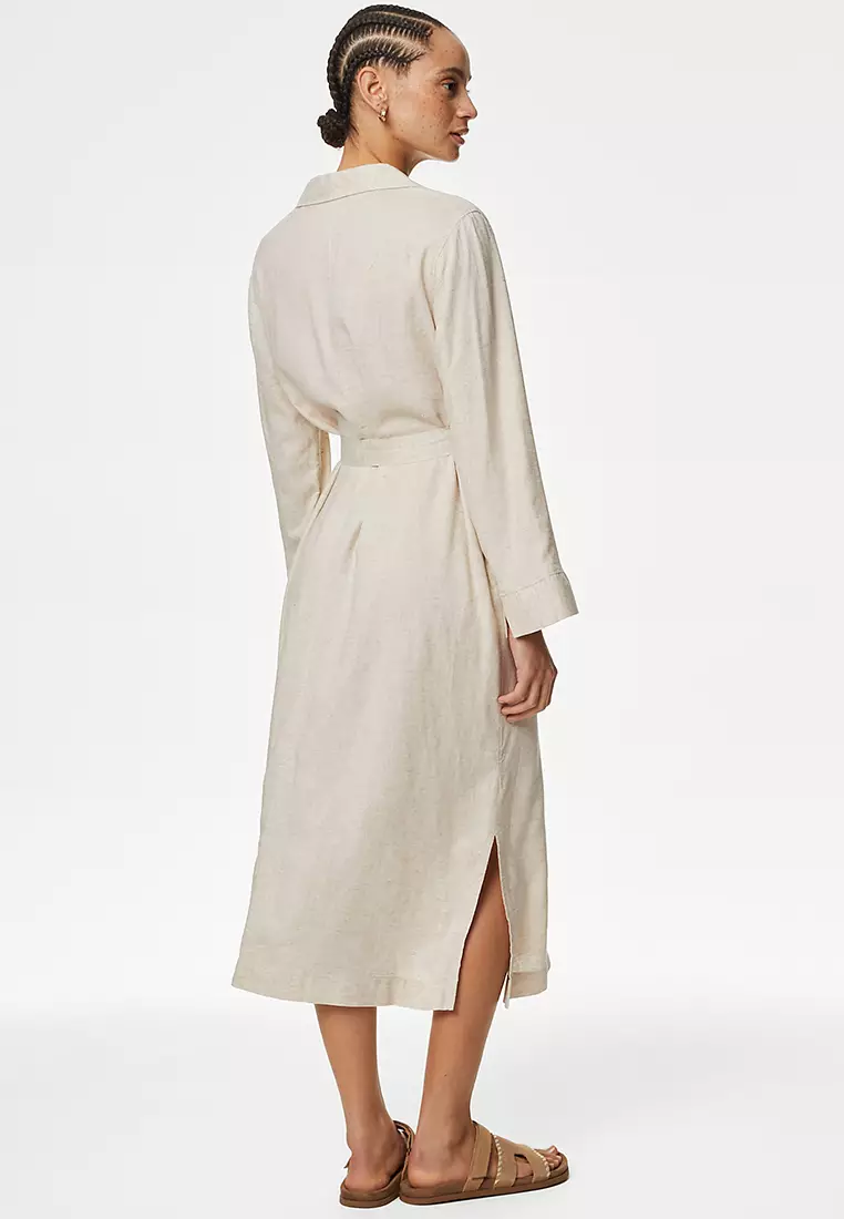 Linen Blend Midaxi Relaxed Shirt Dress