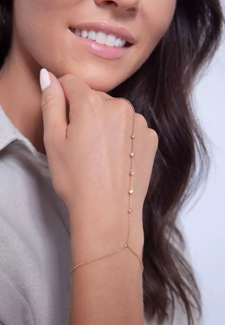 Gelang Perhiasan Perak 925 Wanita Hand Chain Accessory Sparkling Rose Gold Plated Embellished with Crystal by Swarovski®