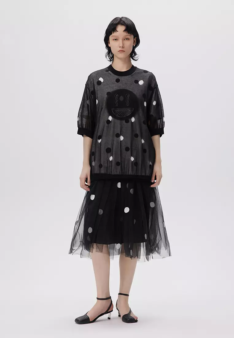 JNBY Women's Lace-Trimmed Short-Sleeved Knit Top