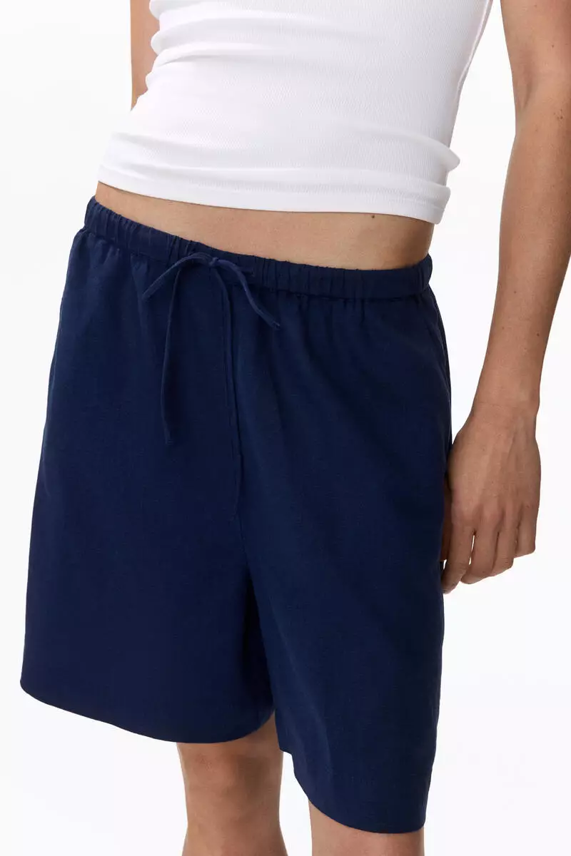 Linen-blend drawstring shorts
