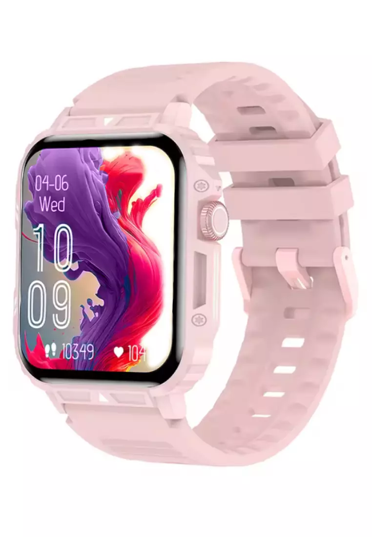 IOS/Android Pink SmartWatch with Pink Rubber Strap