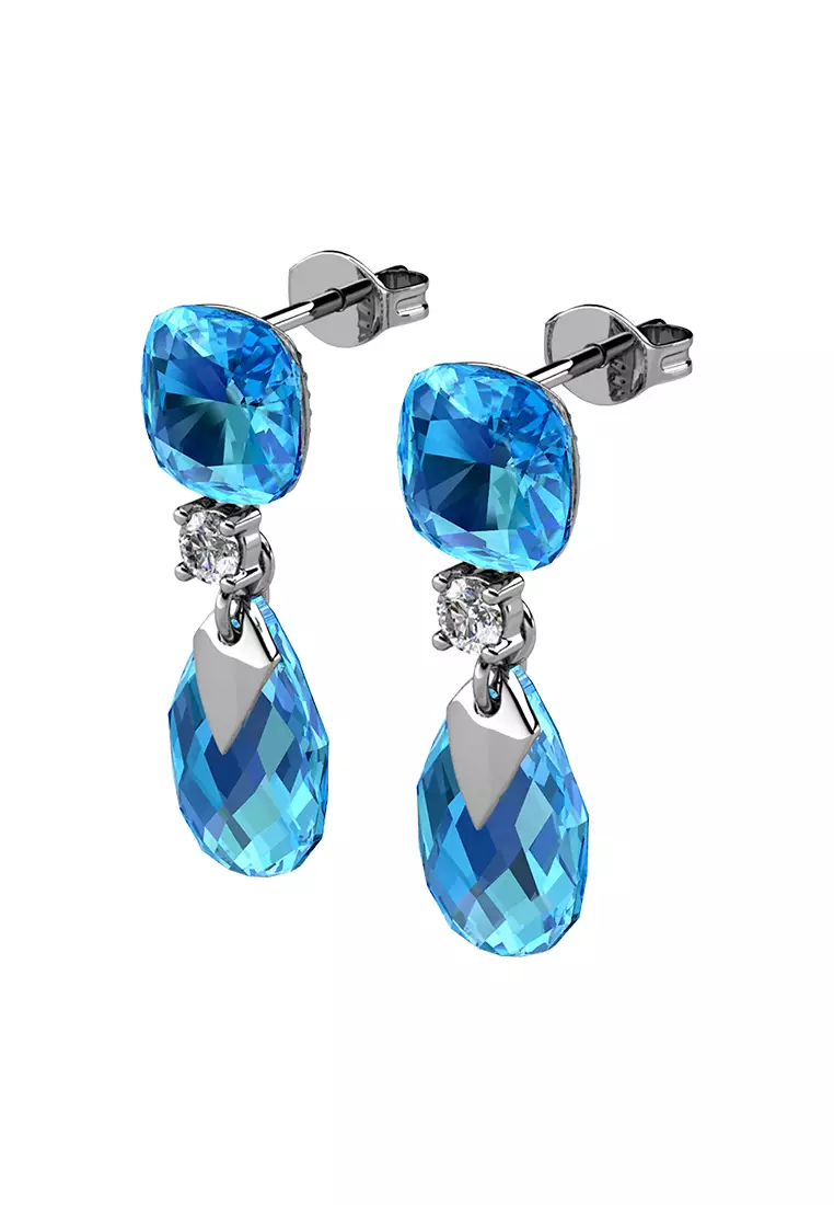 [Limited Edition] Crystalline Droplet Earring Blue - Anting Crystal Swarovski by Her Jewellery
