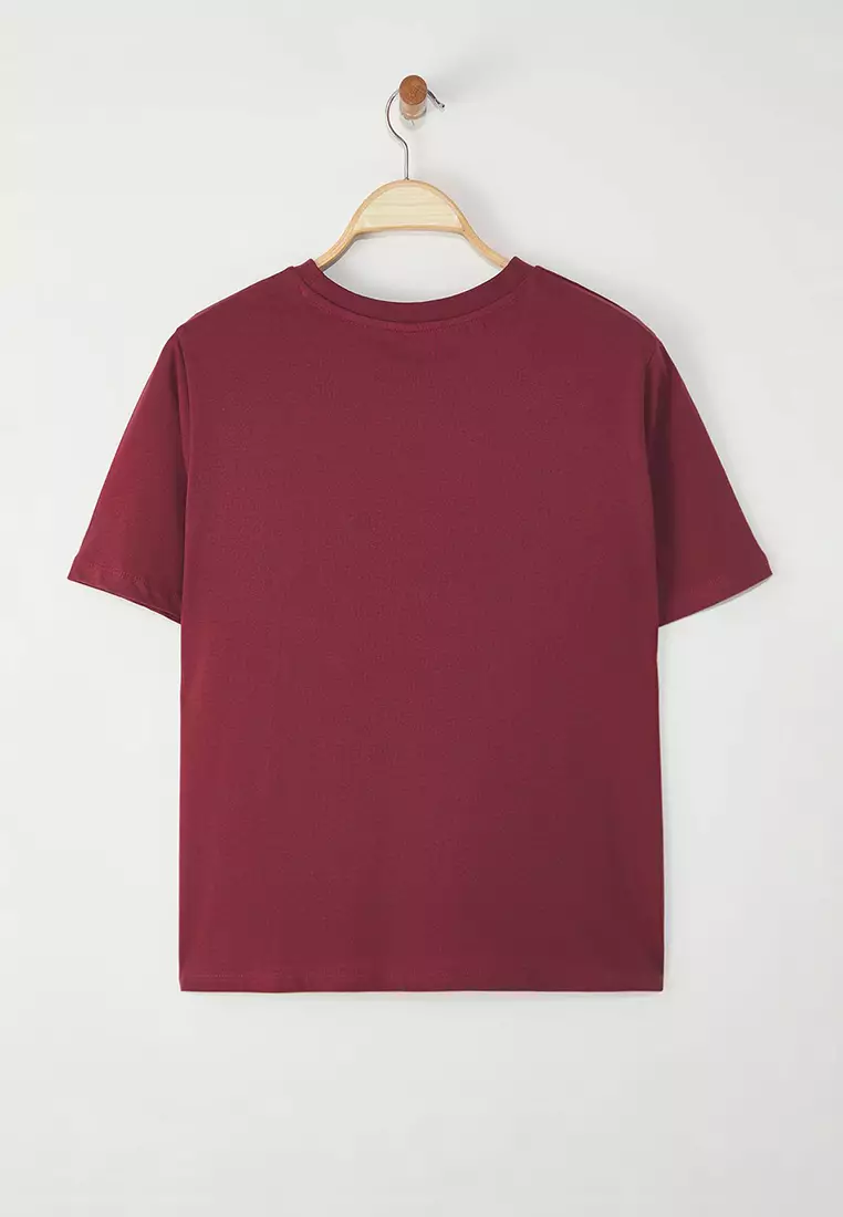 Claret Red Regular Fit Crop Plus Size T-Shirt Tbbss25Bf00061