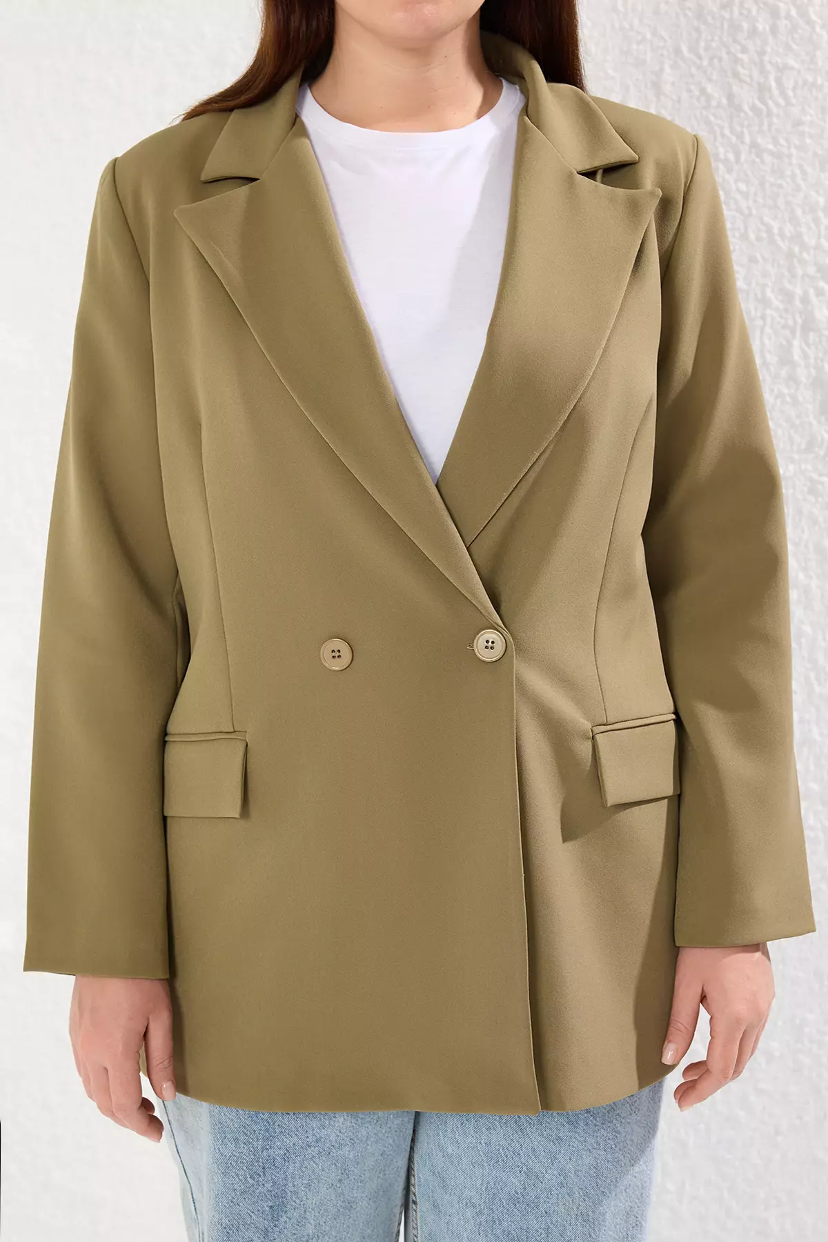 Regular Lined Double Breasted Closure Woven Plus Size Blazer Jacket