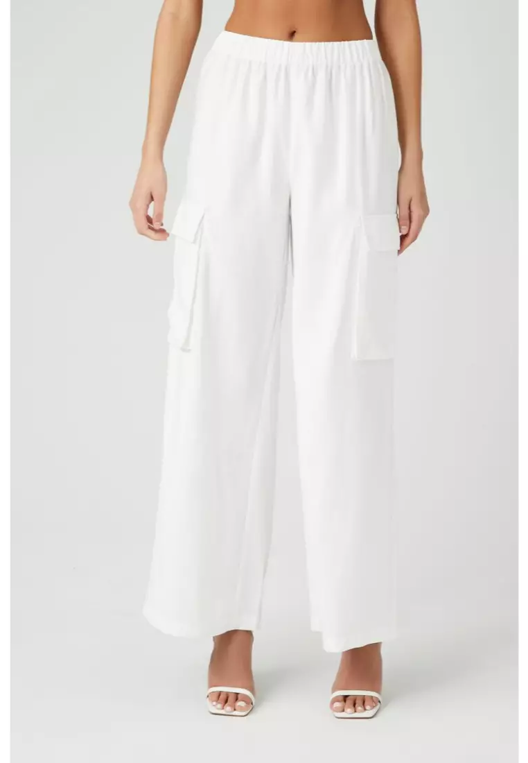Wide Leg Poplin Cargo Pants