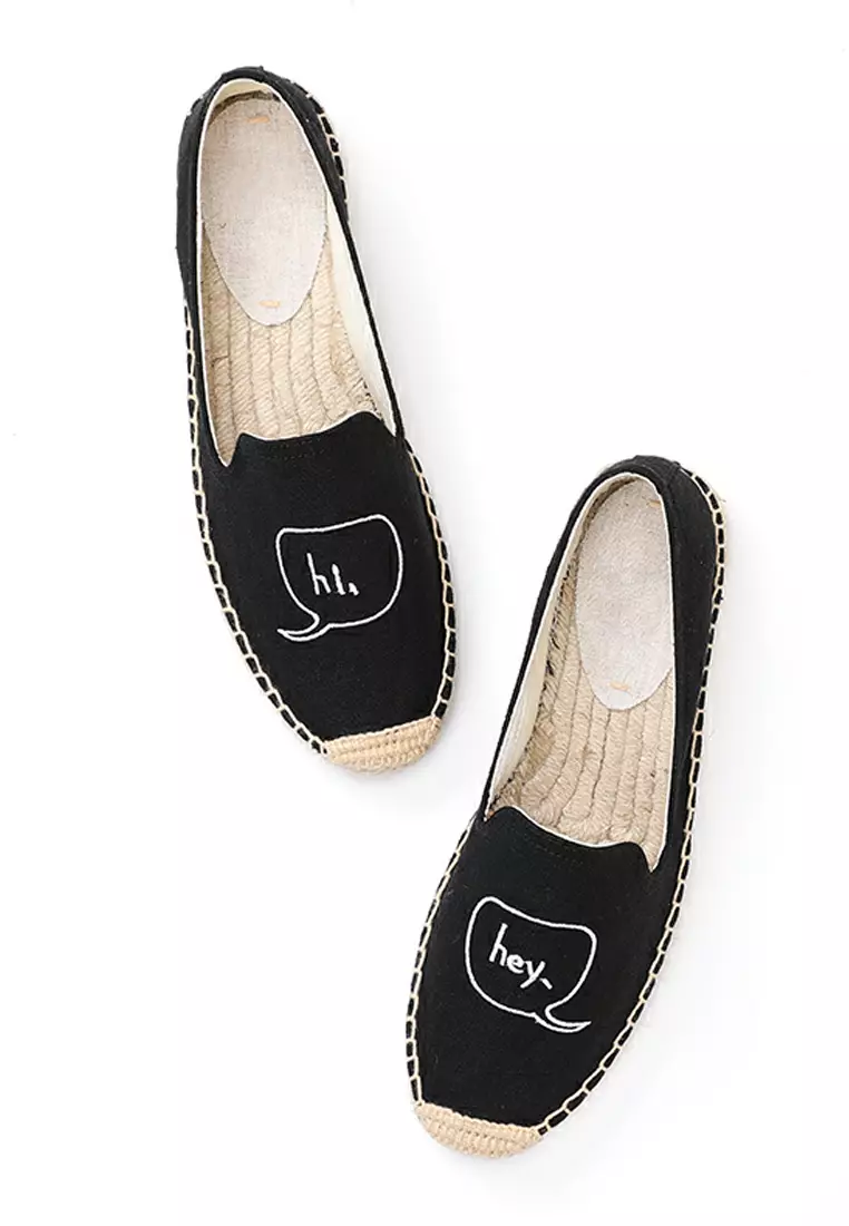 厚底刺繡亞麻布草編麻底鞋 HB6107