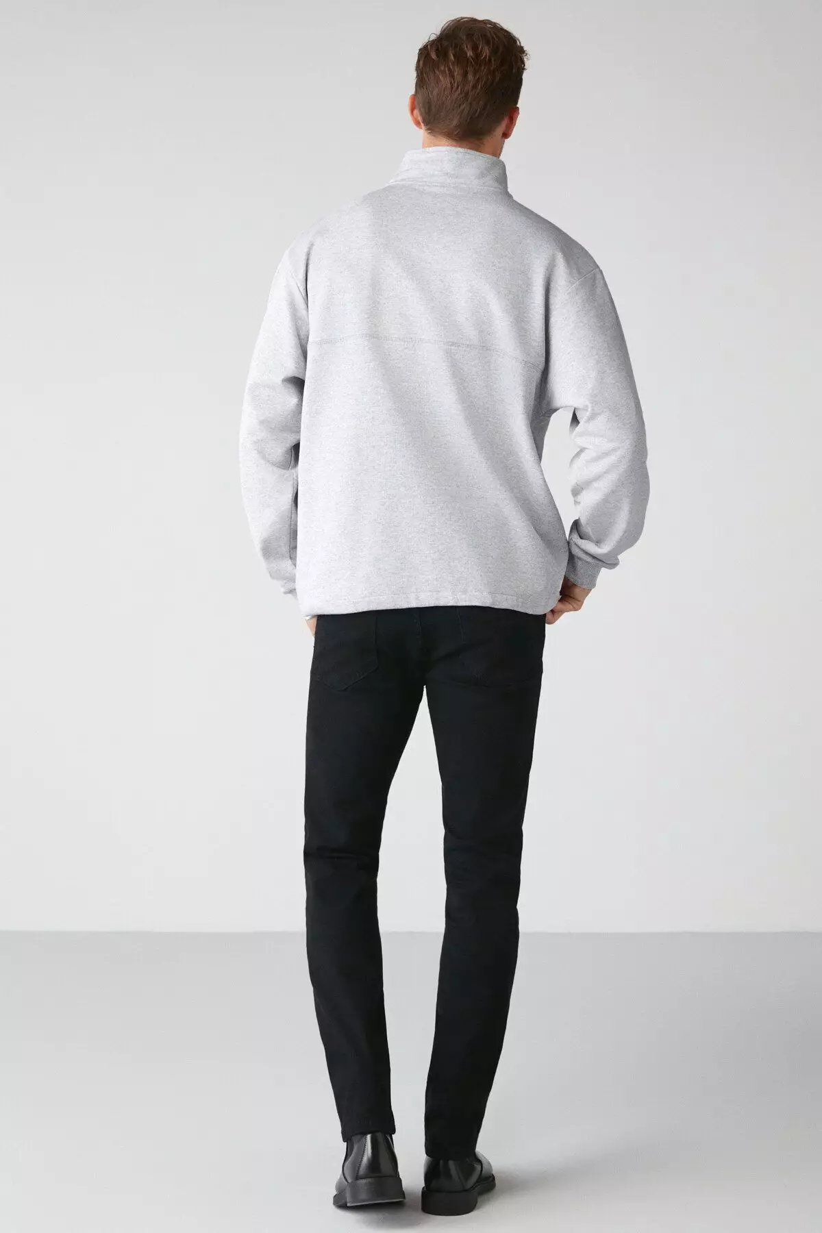 Embroidery Detailed Stopper Elastic Zipper Stand Collar Sweatshirt