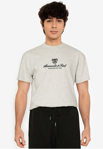 Abercrombie & Fitch grey Script Crest Logo T-Shirt CADC4AA892CD9CGS_1