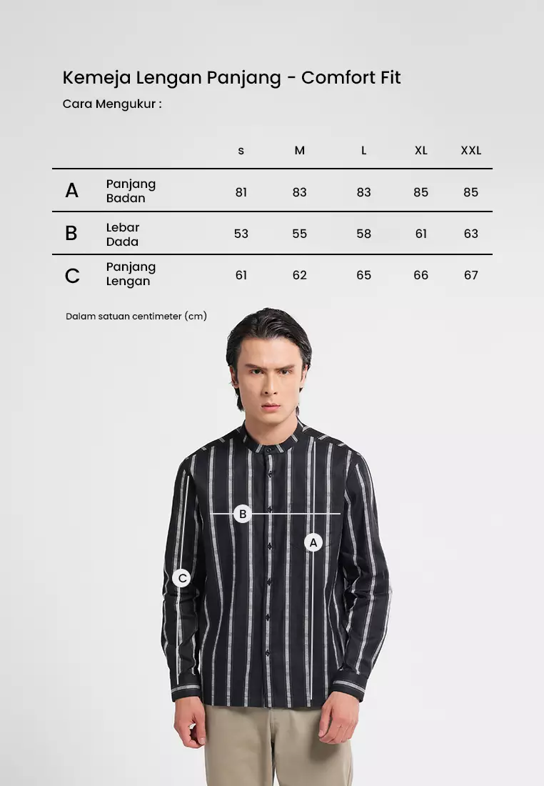 MANZONE X Adipati Dolken - Kemeja Koko Shanghai Lengan Panjang Pria Muna Comfort Fit - Black Warna Black