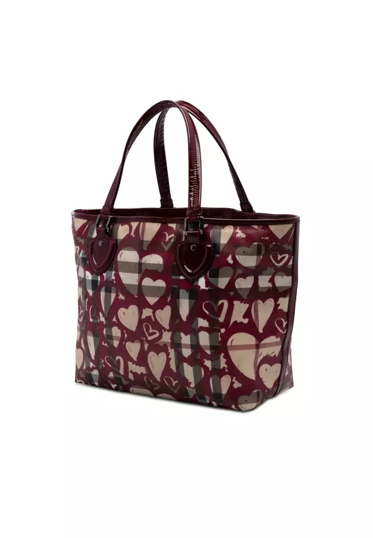 Pre-Loved Burberry House Check Coated Canvas Hearts Gracie Tote