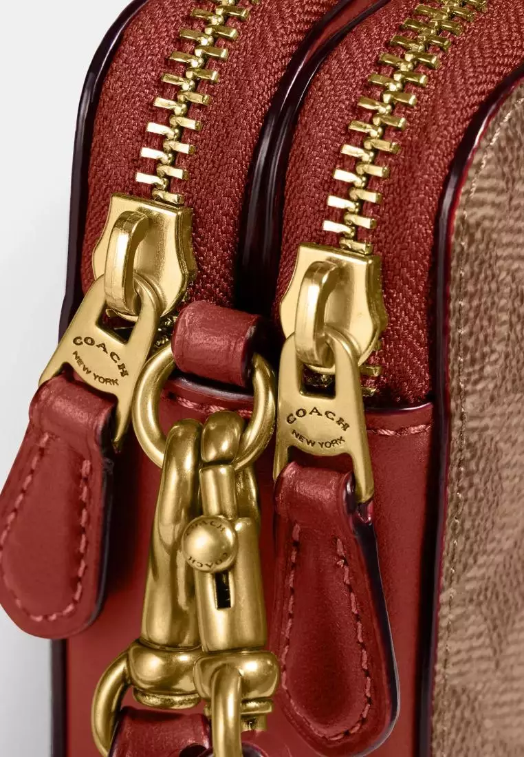 Coach Kira Crossbody In Colorblock Signature Canvas Tan Rust