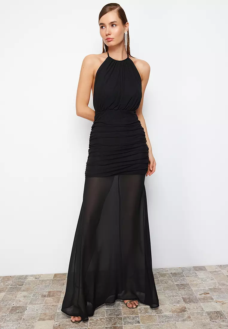 Buy Trendyol Fitted Halter Chiffon Evening Maxi Dress 2024 Online