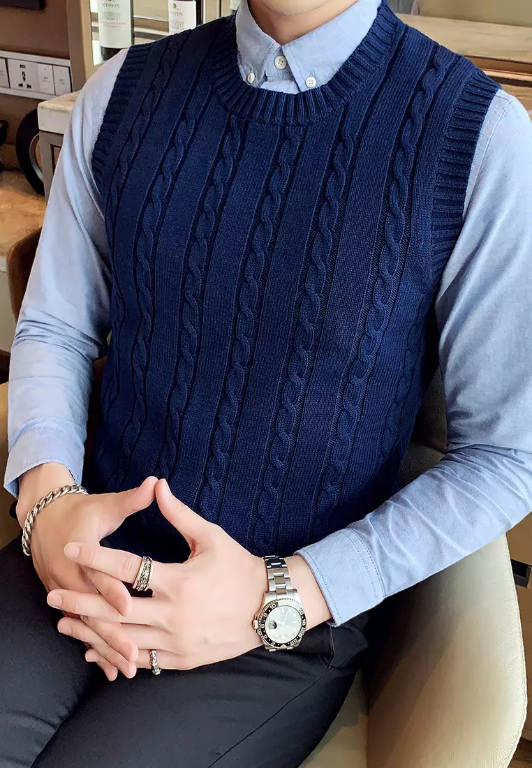 Round Neck Jacquard Knitted Vest XH1960