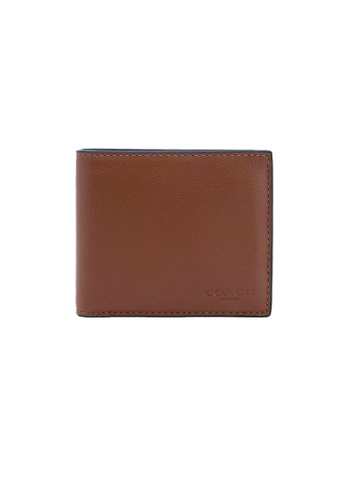 COACH brown Coach Mens Compact ID Wallet In Sport Calf Leather Dark Saddle F74991 1246FACDEC2750GS_1
