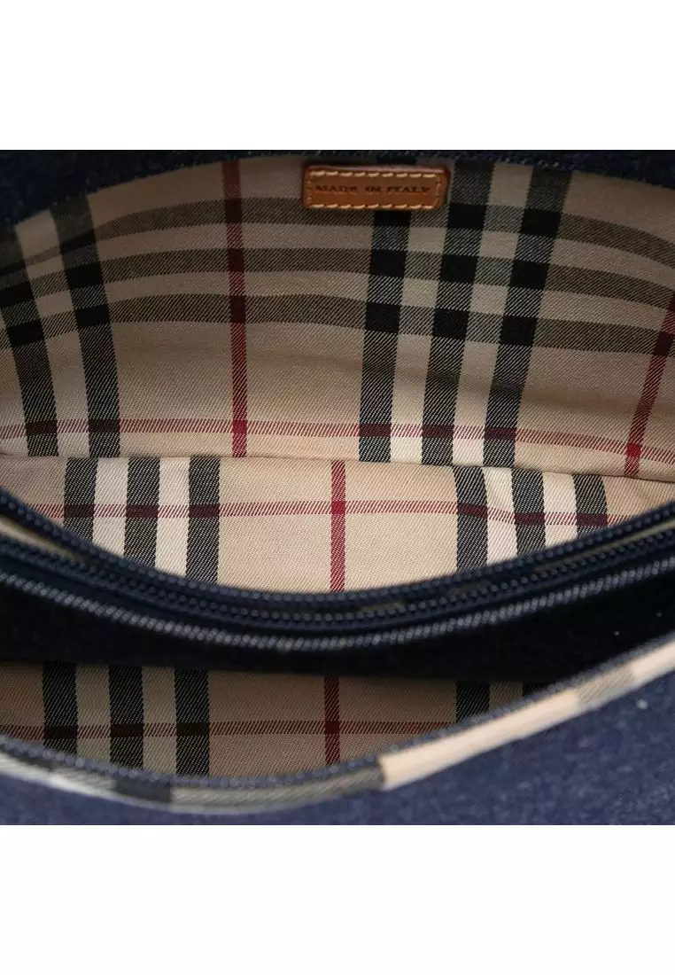 Pre-Loved Burberry House Check Canvas Trimmed Denim Handbag