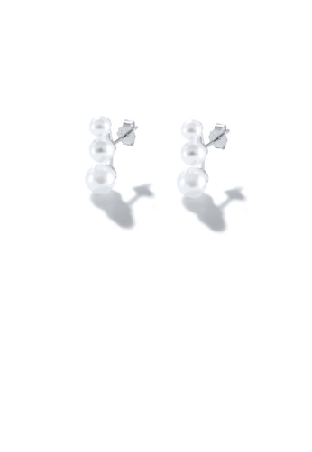 Glamorousky white 925 Sterling Silver Fashion Elegant Geometric Imitation Pearl Stud Earrings A8547AC002AB13GS_1
