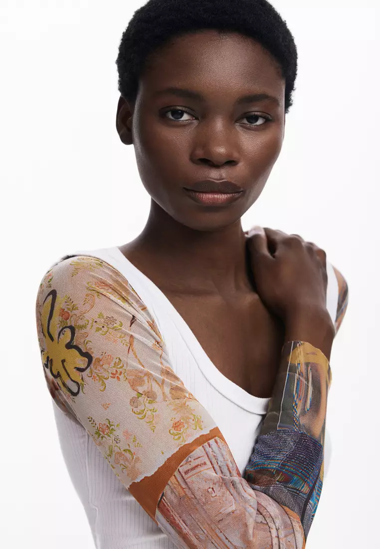 Chiffon sleeve T-shirt