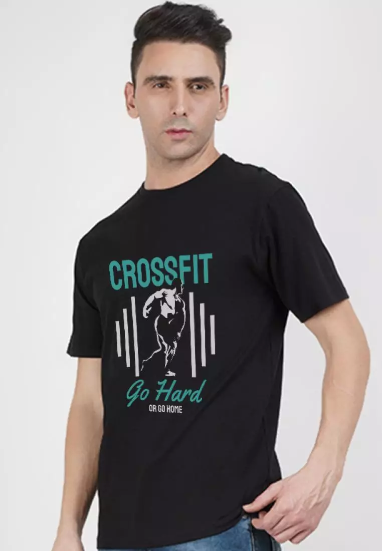 Crossfit Black Cotton Blend Short Sleeve Crew Neck Workout/Training Tee