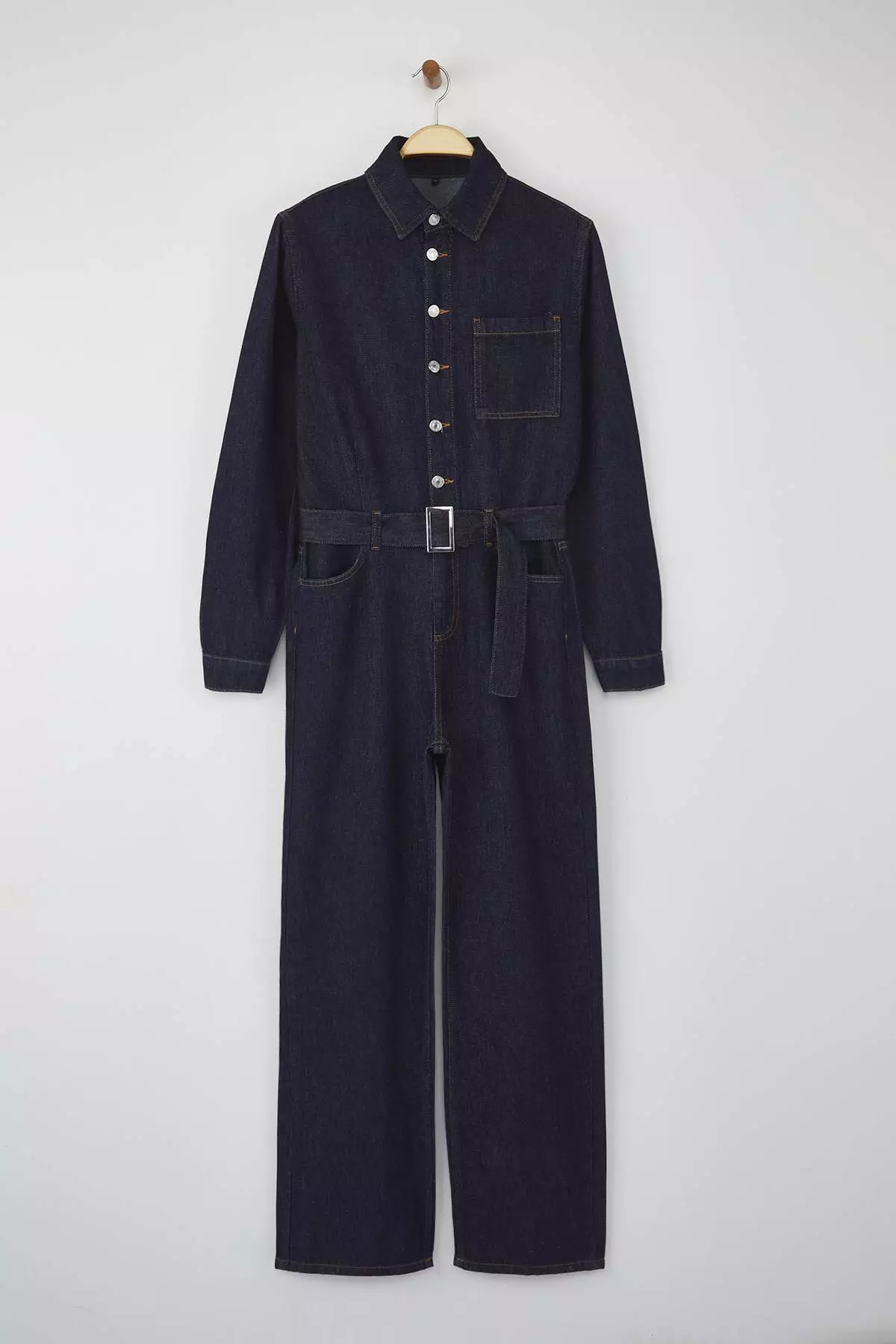 Dark Blue Belted Wide Leg Denim Overalls Twoaw26Tu00003