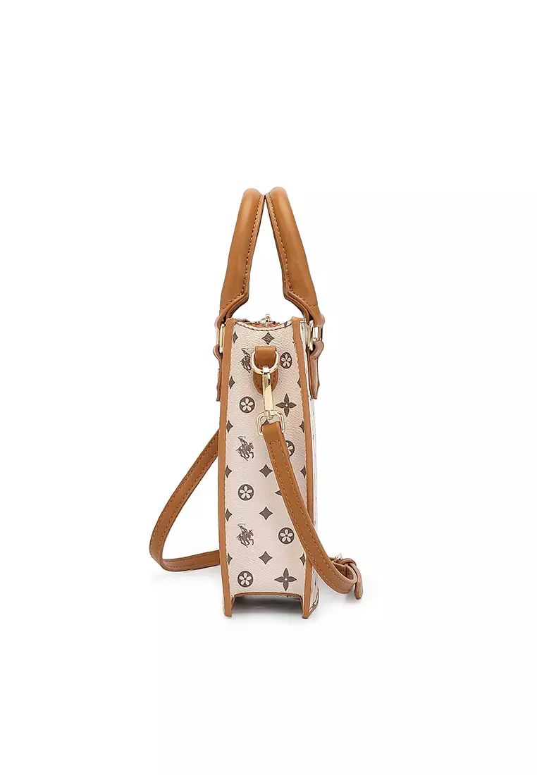 Women's Monogram Top Handle Bag / Sling Bag / Crossbody Bag (Tas Selempang / Tas Tangan) - Cokelat