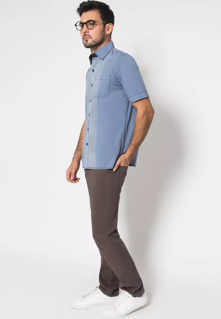 LGS - Kemeja Casual Pria Salur Polos Warna Biru CSH.270.S570.1107.C