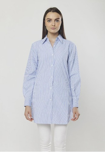 Jual Gavi Blue Striped Long Dress Shirt Original Zalora Indonesia