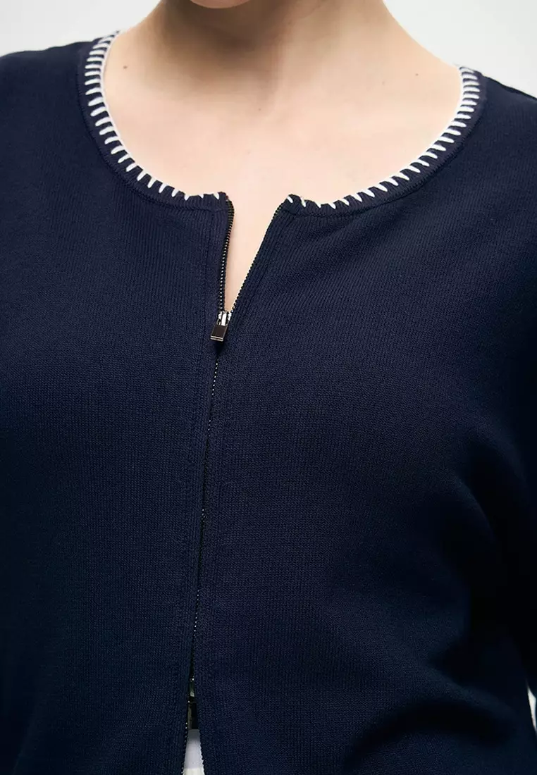 Women's Drop Shoulder Cardigan with Blanket Stitch