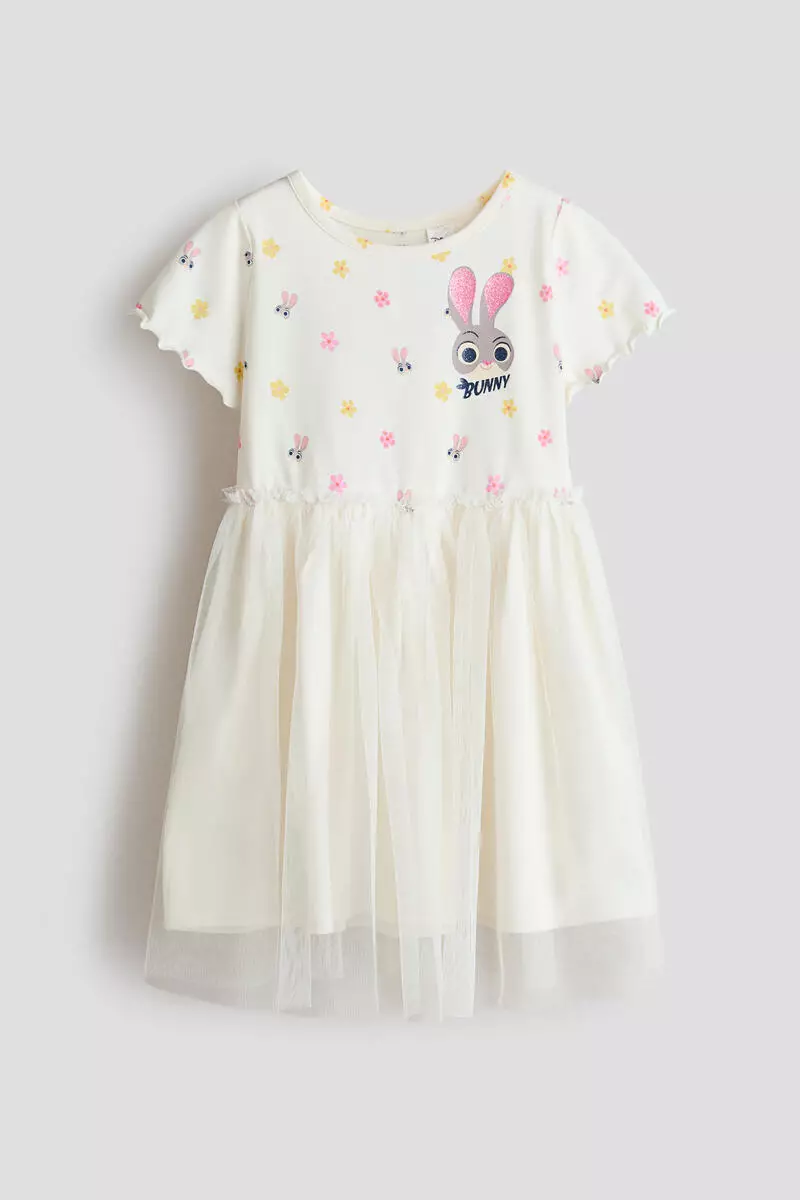 Printed tulle-skirt dress