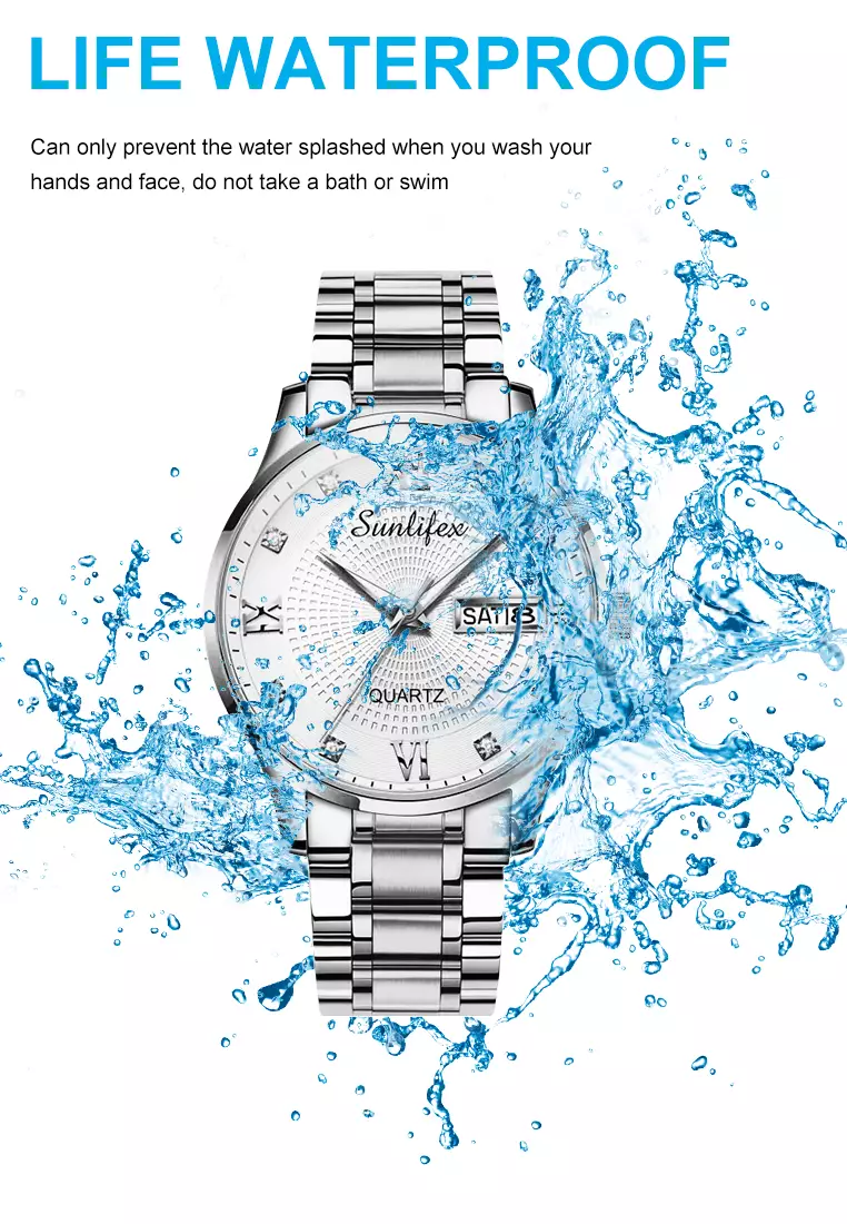 Jam Tangan Pria Original 9011 Anti Air Kuarsa Jam Pria Calendar Tali Stainless Steel Jam Tangan Cowok silver white