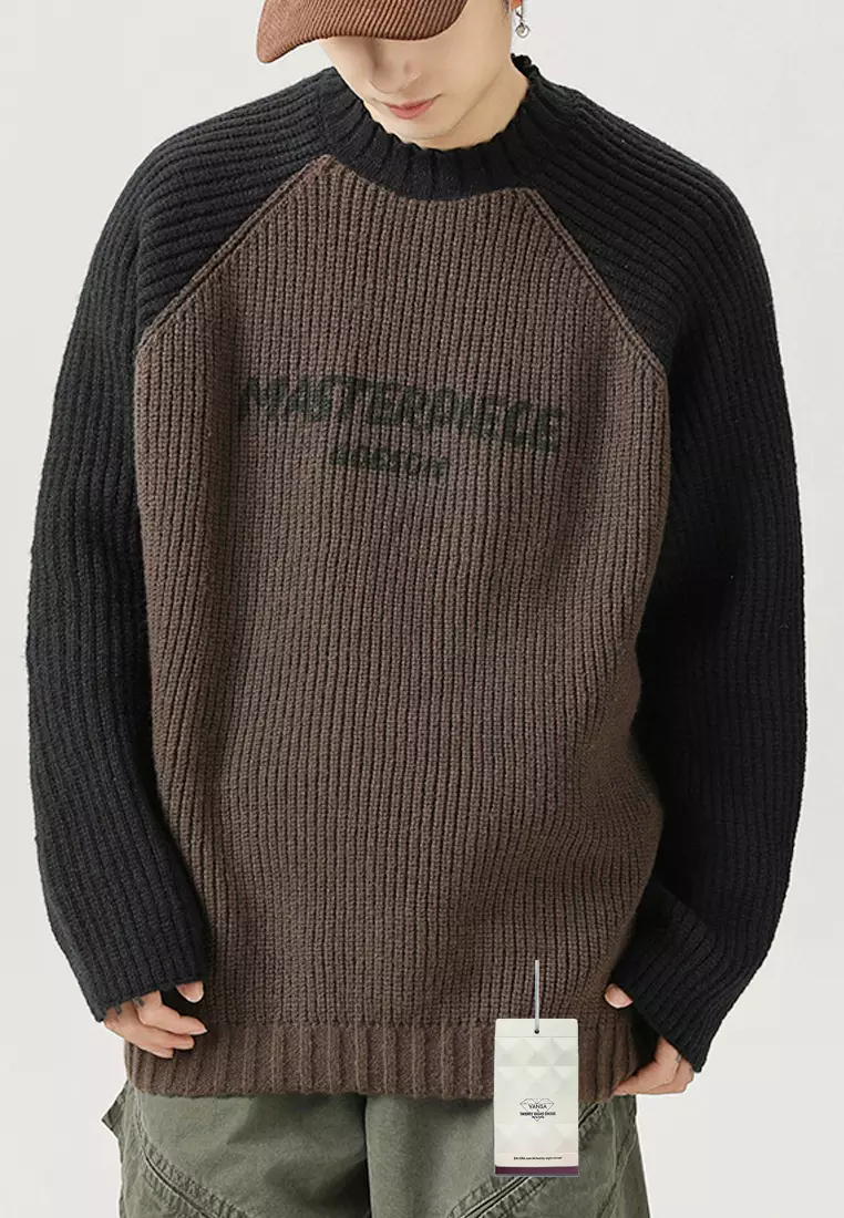VANSA Contrast Color Splicing Knitted Sweater VCM-Kw-L4112