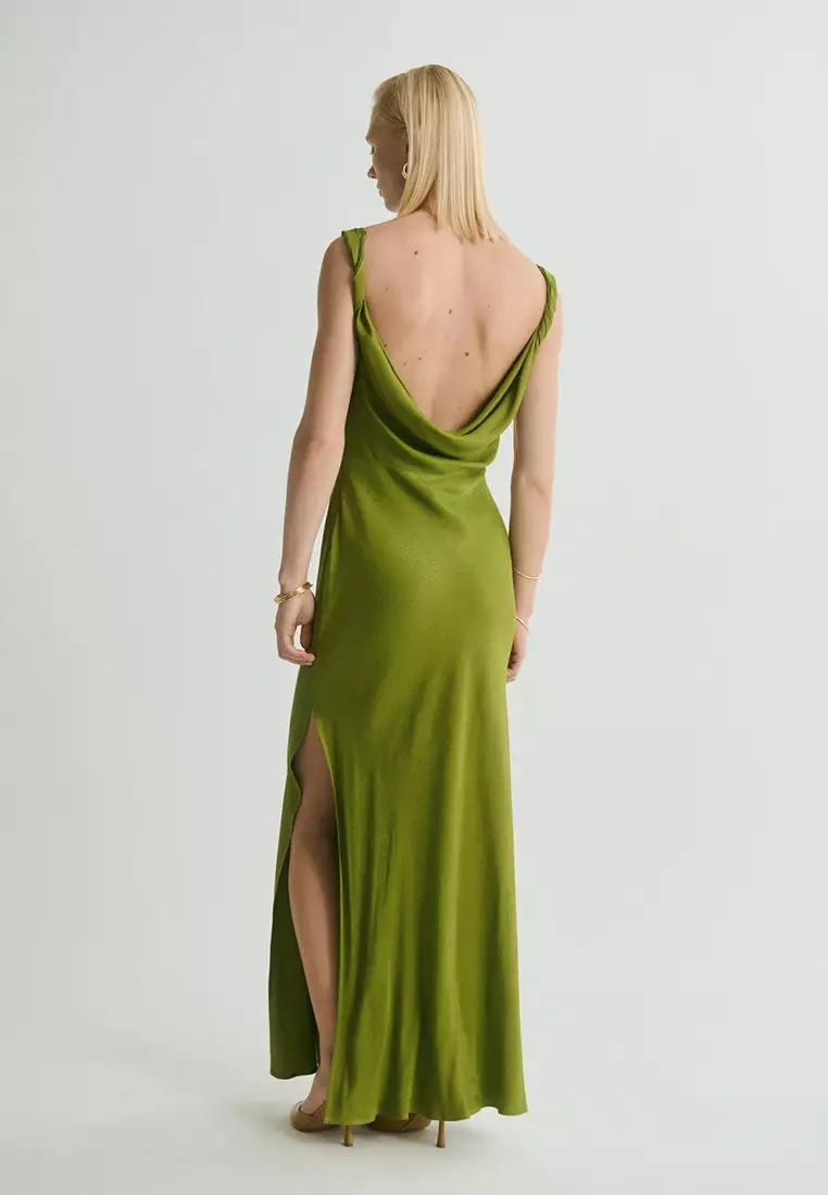 Satin Texture Dress With Draped Neck