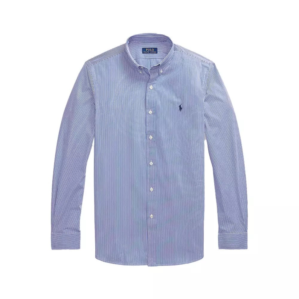 Striped Poplin Slim Fit Shirt Light Blue