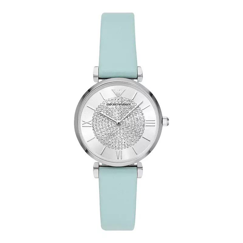 Jam Tangan Wanita Emporio Armani Fashion AR11443 Silver Dial Blue Leather Strap