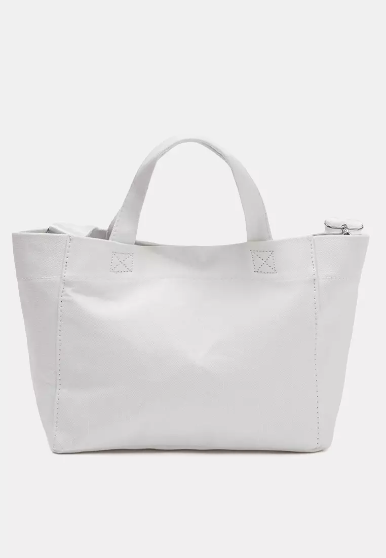 White Canvas Cloth Crossbody Women's Maxi Tote Shoulder Bag Twoss25Oc00007