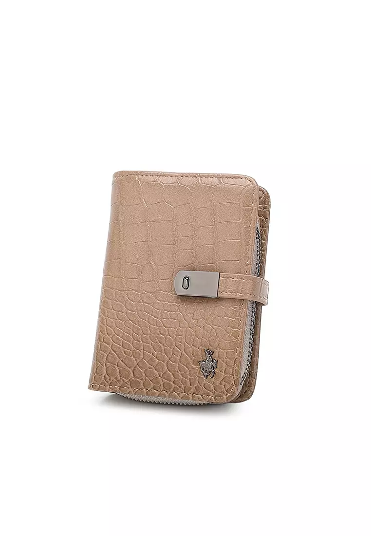 Women's Croc Wallet with Coin Compartment (短錢包) - 棕色