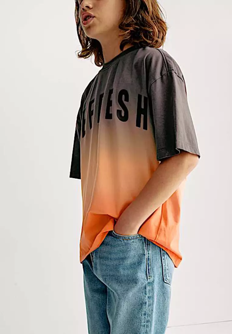 Pure Cotton Ombre Refresh Slogan T-Shirt