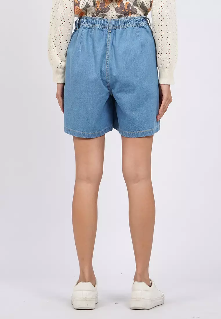 Contrast Stitch Denim Short Pants LT. BLUE