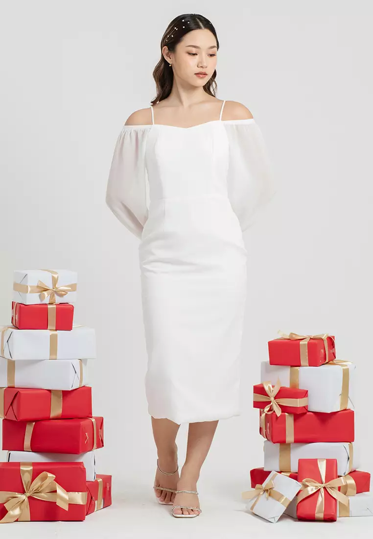 Glory Off Shoulder Dress in White
