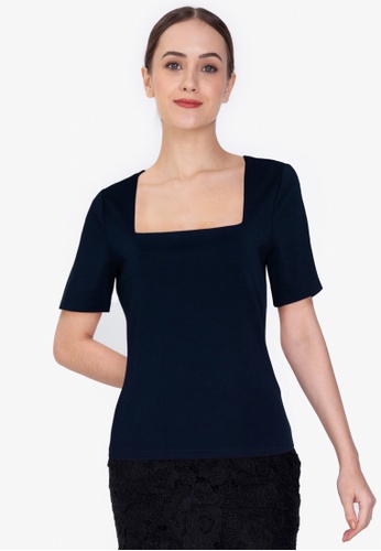 ZALORA WORK navy Square Neck Fitted Top 1B10AAA111F656GS_1